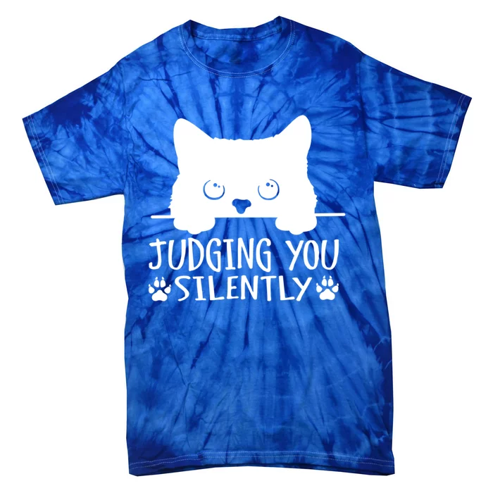 Funny Black Cat Judging You Silently Sarcastic Cat Mom Cute Gift Tie-Dye T-Shirt