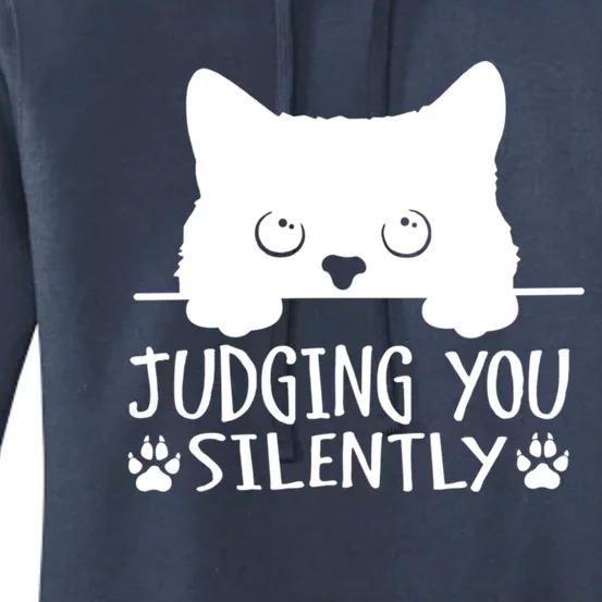 Funny Black Cat Judging You Silently Sarcastic Cat Mom Cute Gift Women's Pullover Hoodie