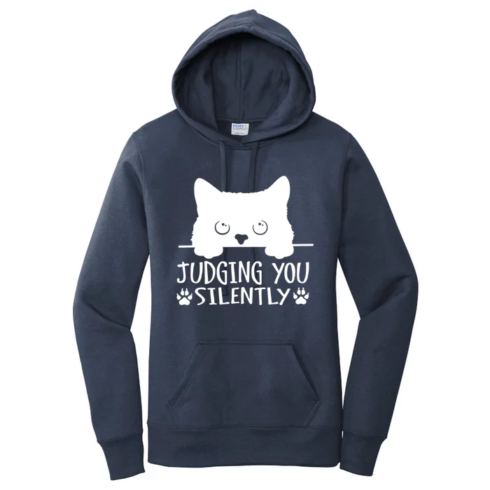 Funny Black Cat Judging You Silently Sarcastic Cat Mom Cute Gift Women's Pullover Hoodie