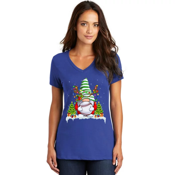 Funny Baseball Christmas Ugly Sweater Baseball Xmas Outfit Gift Women's V-Neck T-Shirt