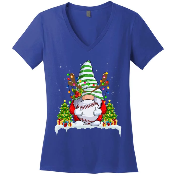 Funny Baseball Christmas Ugly Sweater Baseball Xmas Outfit Gift Women's V-Neck T-Shirt