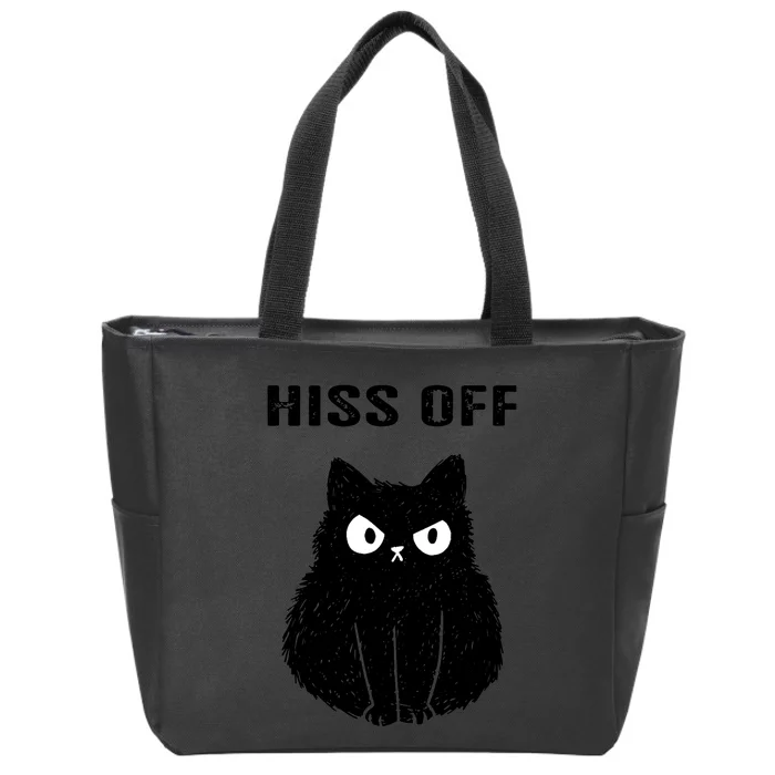 Funny Black Cat Hiss Off Meow Cat Zip Tote Bag