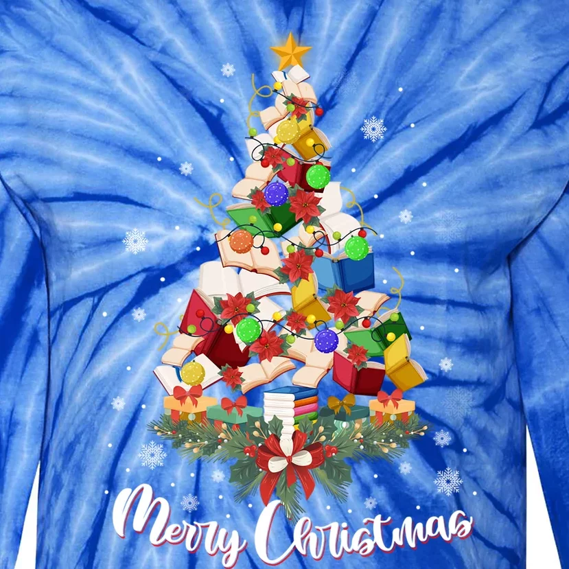 Funny Book Christmas Tree Teachers Bookworm Librarian Xmas Cool Gift Tie-Dye Long Sleeve Shirt