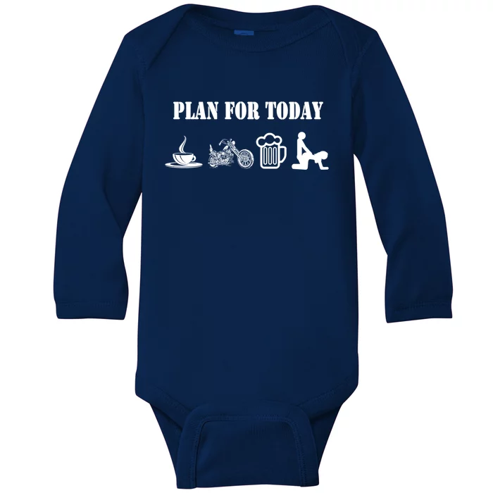 Funny Biker Chopper Motorcycle Plan For Day Gift Baby Long Sleeve Bodysuit