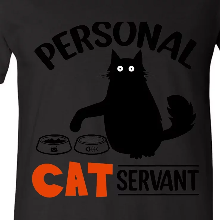 Funny Black Cat Personal Cat Servant V-Neck T-Shirt