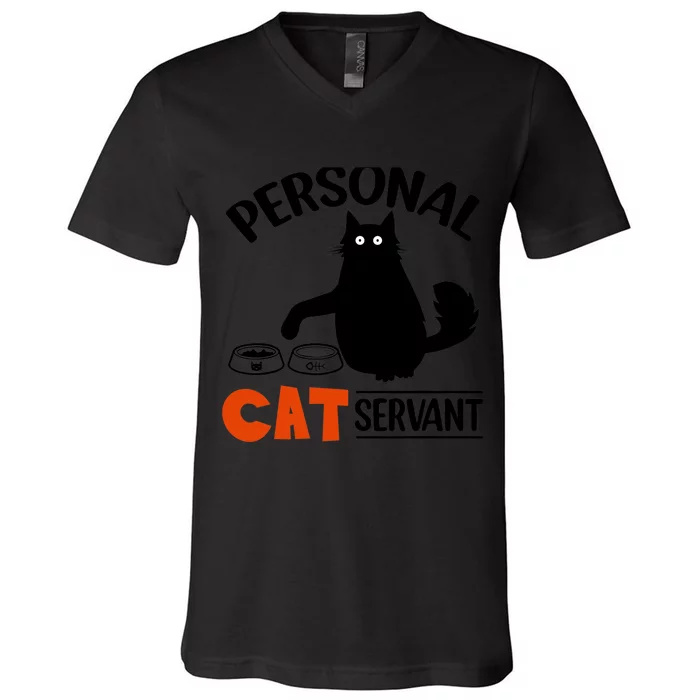 Funny Black Cat Personal Cat Servant V-Neck T-Shirt