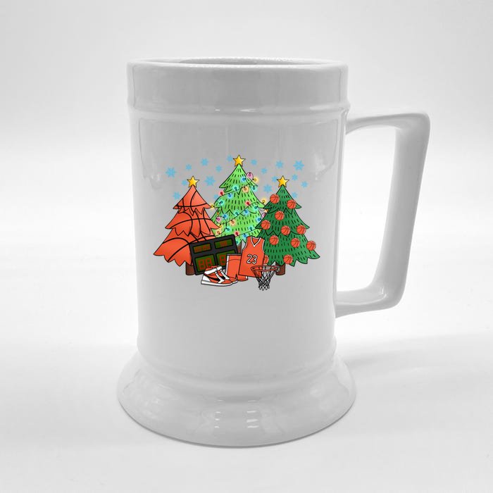 Funny Basketball Christmas Tree Xmas Basketball Lover Sports Cool Gift Front & Back Beer Stein