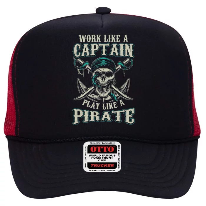 Funny Boat Captain Boating Pirate Motorboat High Crown Mesh Trucker Hat