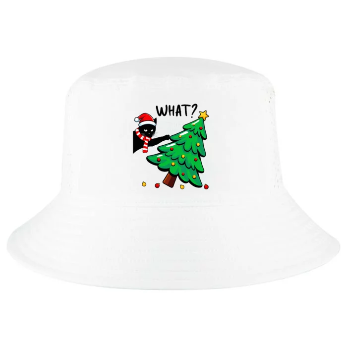 Funny Black Cat Pushing Christmas Tree Over Cat What Cool Comfort Performance Bucket Hat