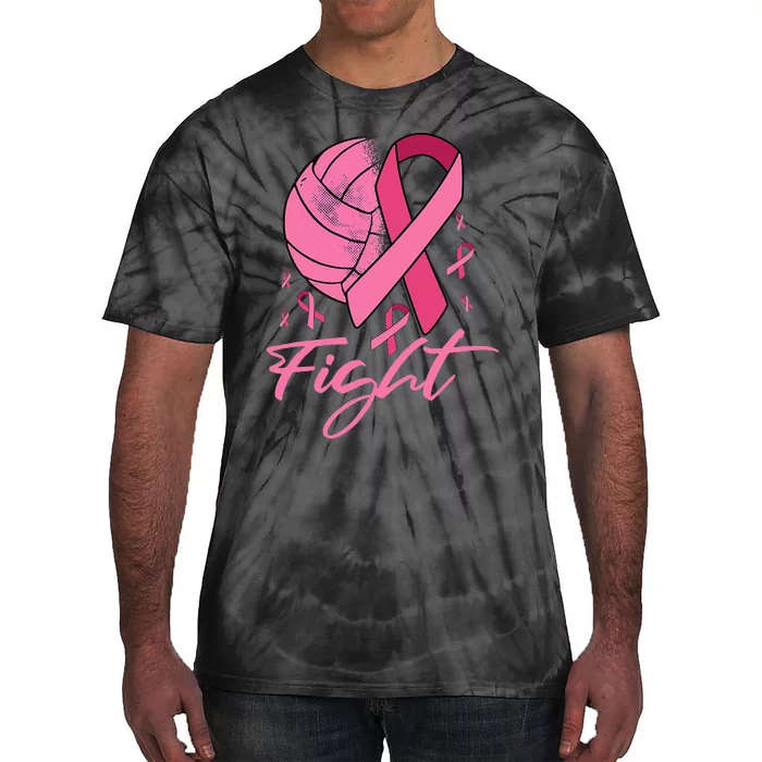 Fight Breast Cancer Volleyball Pink Ribbon Awareness Tie-Dye T-Shirt