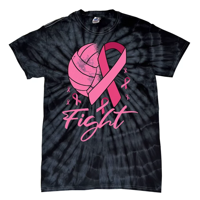 Fight Breast Cancer Volleyball Pink Ribbon Awareness Tie-Dye T-Shirt