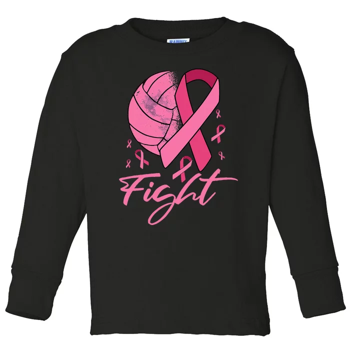 Fight Breast Cancer Volleyball Pink Ribbon Awareness Toddler Long Sleeve Shirt