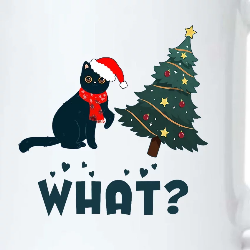 Funny Black Cat Pushing Christmas Tree Over Cat What? Black Color Changing Mug