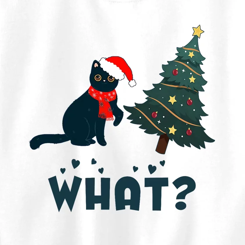 Funny Black Cat Pushing Christmas Tree Over Cat What? Kids Sweatshirt