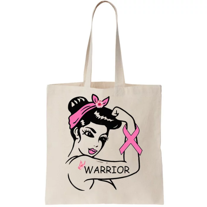 Fighting Breast Cancer Warrior Rosie Riveter Women Gift Tote Bag