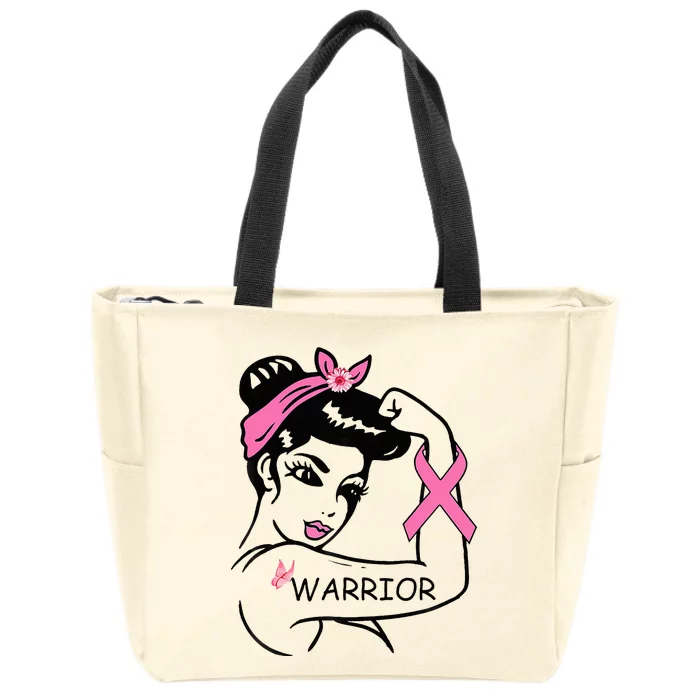 Fighting Breast Cancer Warrior Rosie Riveter Women Gift Zip Tote Bag