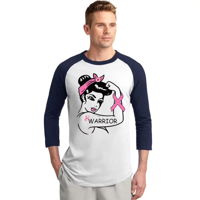 Fighting Breast Cancer Warrior Rosie Riveter Women Gift Baseball Sleeve Shirt