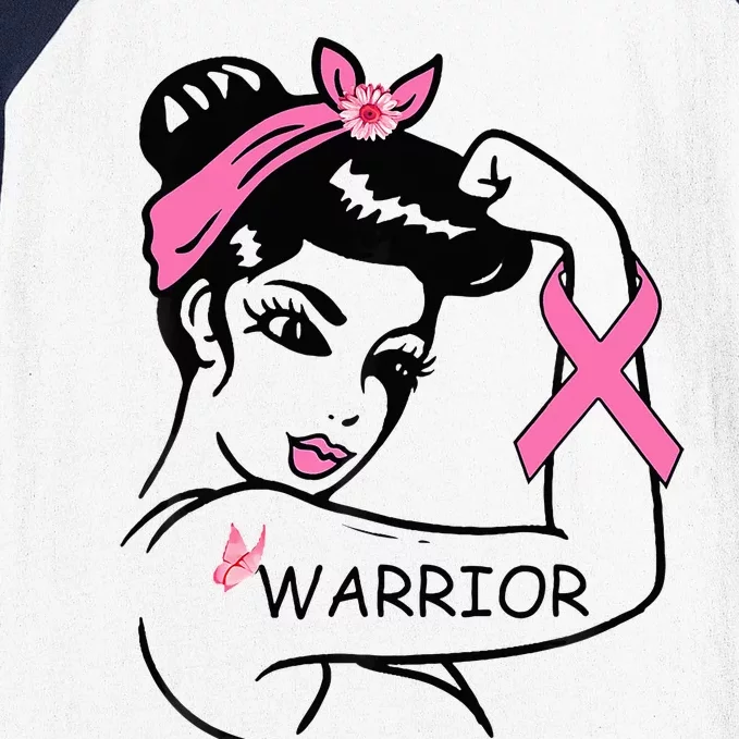 Fighting Breast Cancer Warrior Rosie Riveter Women Gift Baseball Sleeve Shirt