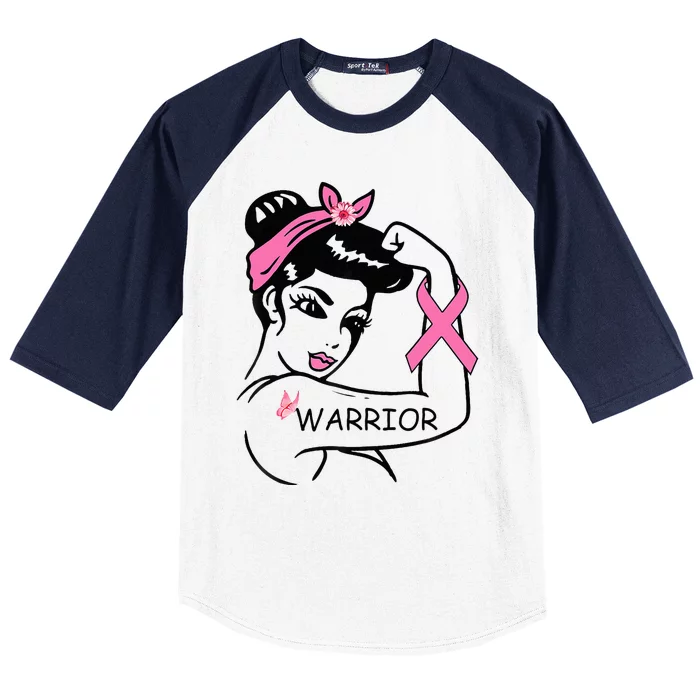 Fighting Breast Cancer Warrior Rosie Riveter Women Gift Baseball Sleeve Shirt