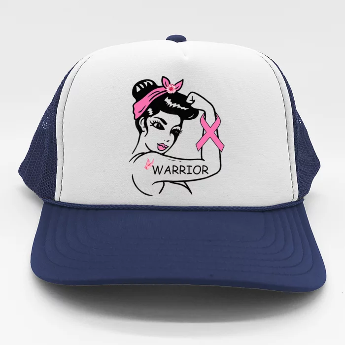 Fighting Breast Cancer Warrior Rosie Riveter Women Gift Trucker Hat