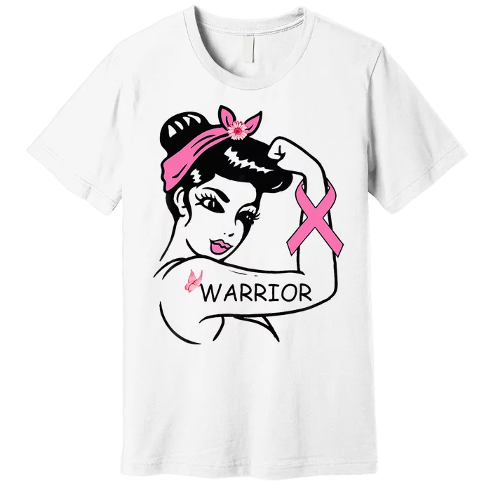 Fighting Breast Cancer Warrior Rosie Riveter Women Gift Premium T-Shirt