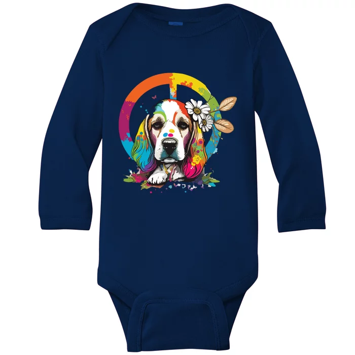 Funny Beagle Dog Hippie Baby Long Sleeve Bodysuit