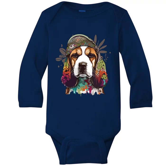 Funny Beagle Dog Hippie Baby Long Sleeve Bodysuit