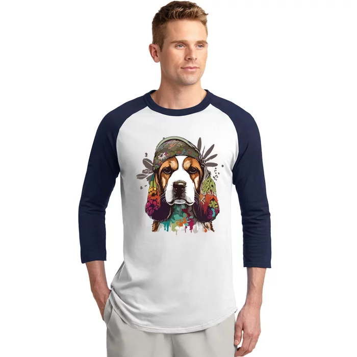 Funny Beagle Dog Hippie Baseball Sleeve Shirt