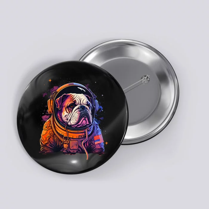 Funny Bulldog Dog Astronaut In The Space Button