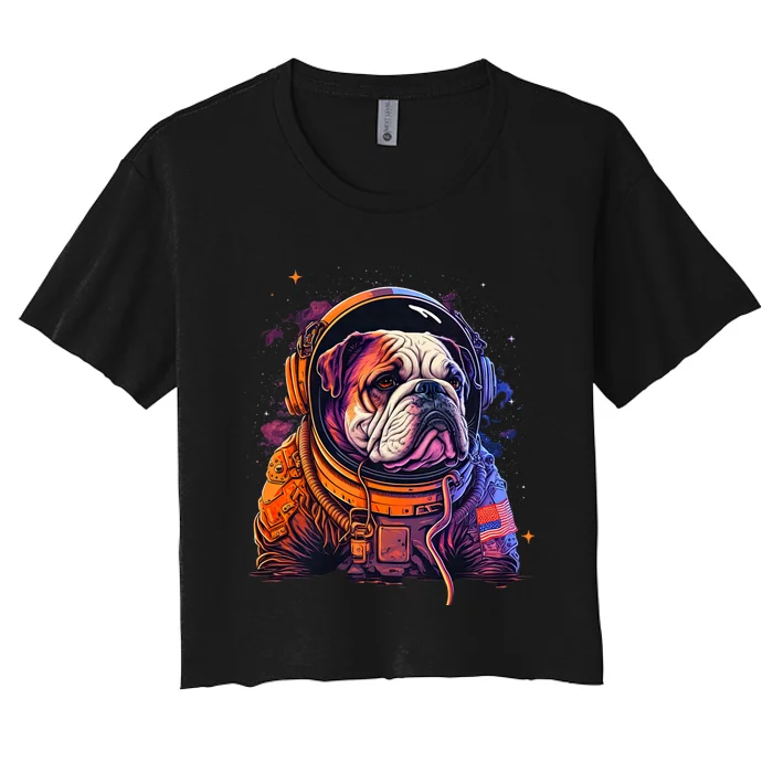 Funny Bulldog Dog Astronaut In The Space Women's Crop Top Tee