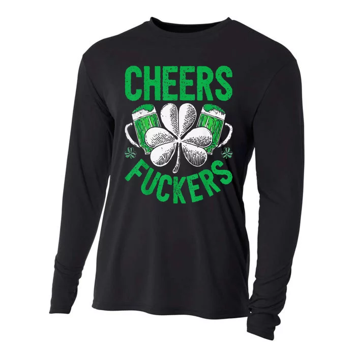 Funny Beer Drinking Cheers Fuckers St Patricks Day Cooling Performance Long Sleeve Crew