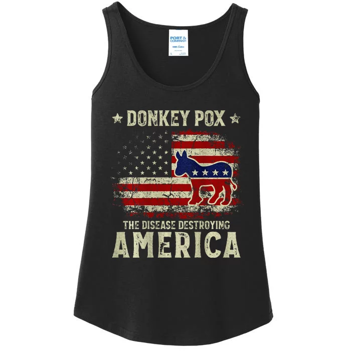 Funny Biden Donkey Pox The Disease Destroying America Ladies Essential Tank