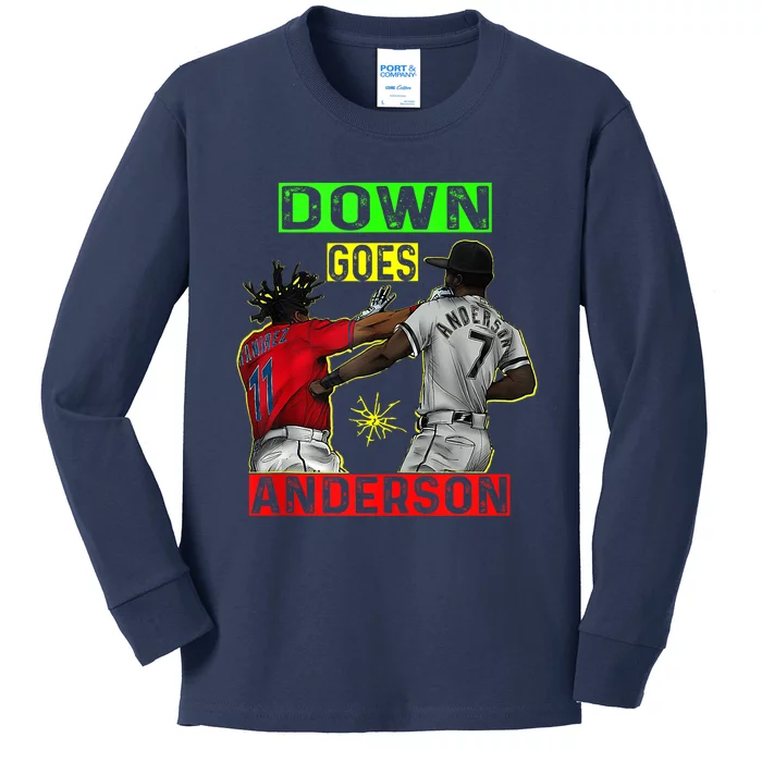 FUNNY BASEBALL DOWN GOES ANDERSON Kids Long Sleeve Shirt