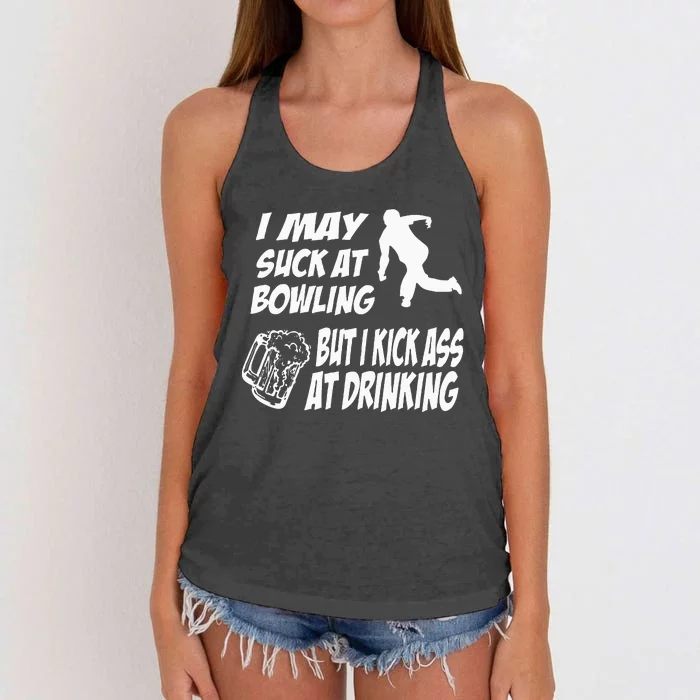 Funny Bowling Drinking I May Suck At Bowling Women's Knotted Racerback Tank