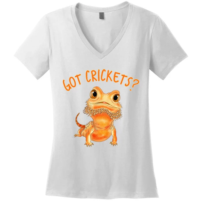 Funny Bearded Dragon Got Crickets Lizard Reptile Herpetology Women's V-Neck T-Shirt