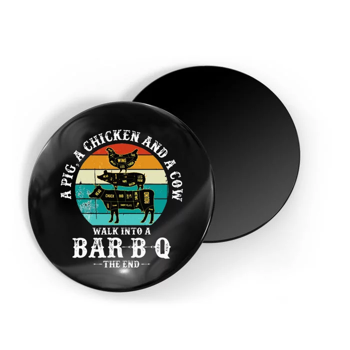 Funny BBQ DAD A Pig A Chicken And A Cow Walk into a BarBQ Magnet