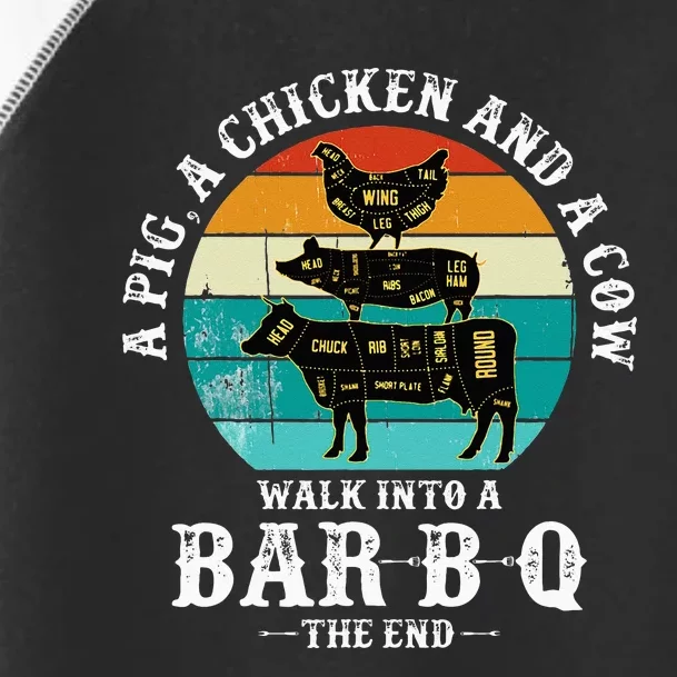 Funny BBQ DAD A Pig A Chicken And A Cow Walk into a BarBQ Toddler Fine Jersey T-Shirt