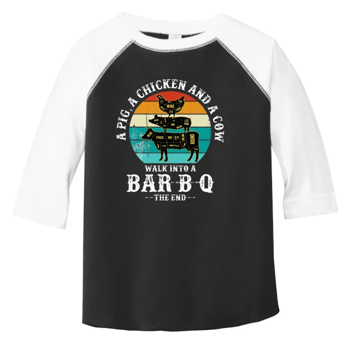 Funny BBQ DAD A Pig A Chicken And A Cow Walk into a BarBQ Toddler Fine Jersey T-Shirt