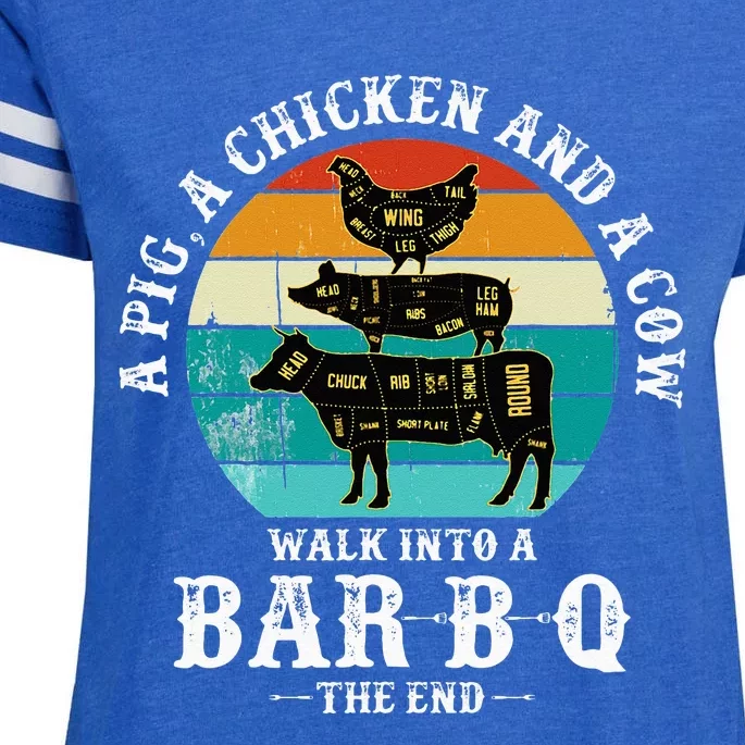 Funny BBQ DAD A Pig A Chicken And A Cow Walk into a BarBQ Enza Ladies Jersey Football T-Shirt