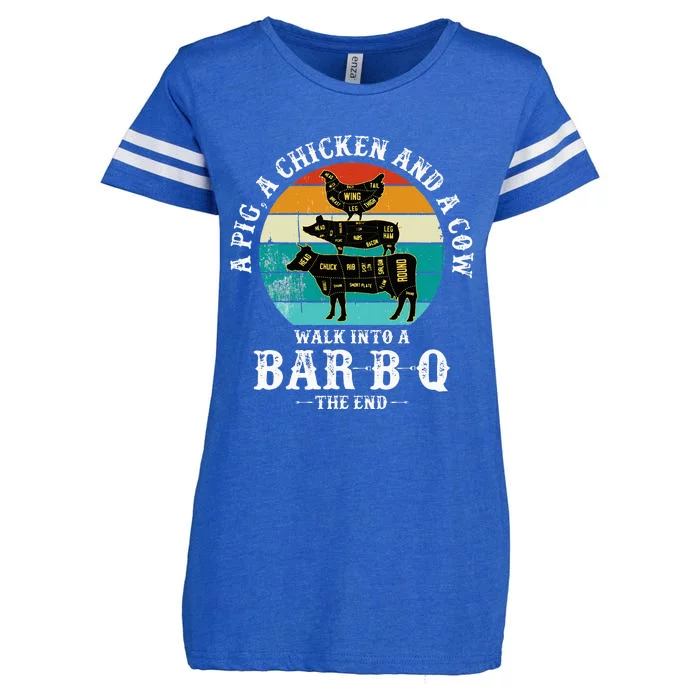 Funny BBQ DAD A Pig A Chicken And A Cow Walk into a BarBQ Enza Ladies Jersey Football T-Shirt