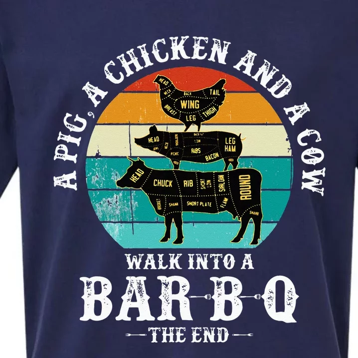 Funny BBQ DAD A Pig A Chicken And A Cow Walk into a BarBQ Sueded Cloud Jersey T-Shirt