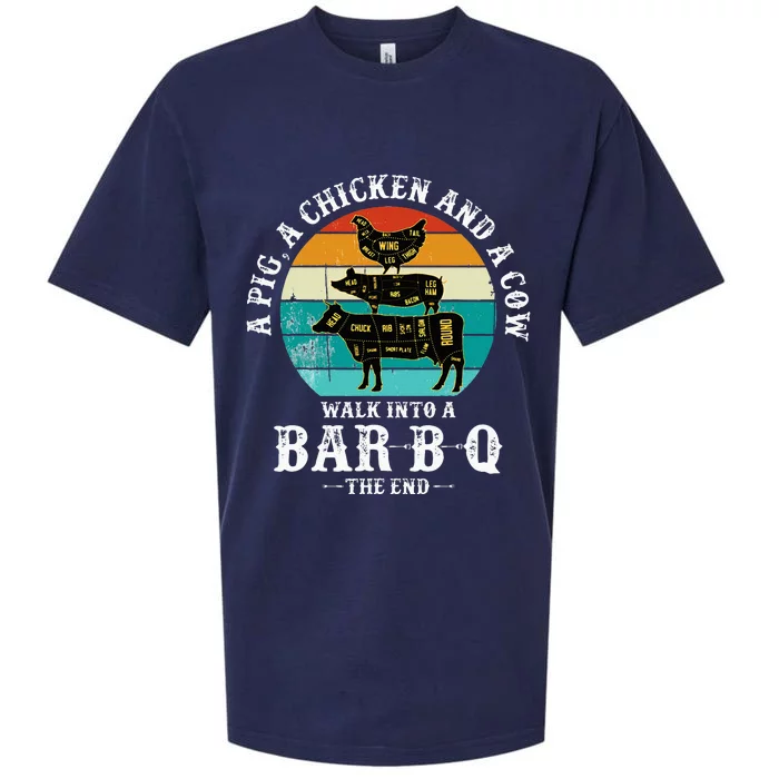 Funny BBQ DAD A Pig A Chicken And A Cow Walk into a BarBQ Sueded Cloud Jersey T-Shirt