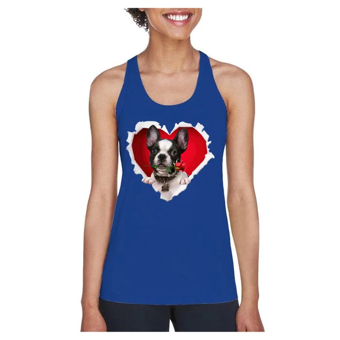 French Bulldog Dog Rose Heart Valentines Day Couple Gift Women's Racerback Tank