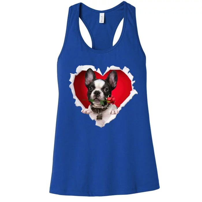 French Bulldog Dog Rose Heart Valentines Day Couple Gift Women's Racerback Tank