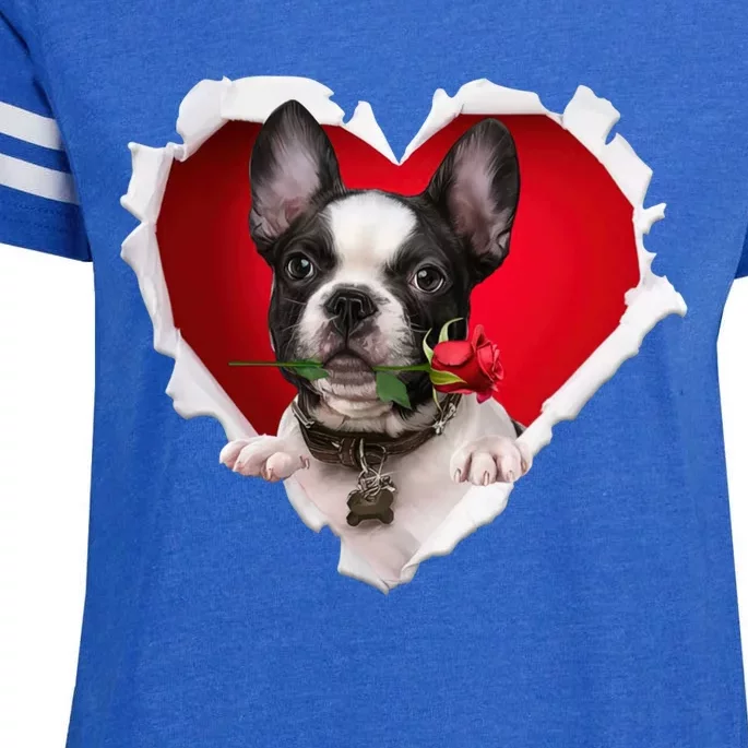 French Bulldog Dog Rose Heart Valentines Day Couple Gift Enza Ladies Jersey Football T-Shirt