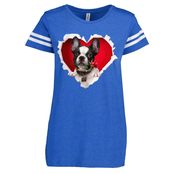 French Bulldog Dog Rose Heart Valentines Day Couple Gift Enza Ladies Jersey Football T-Shirt