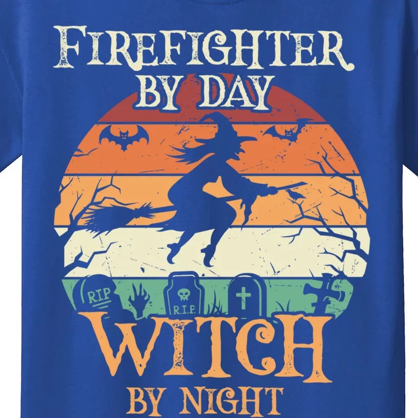 Firefighter By Day Witch By Night Halloween Gift Kids T-Shirt