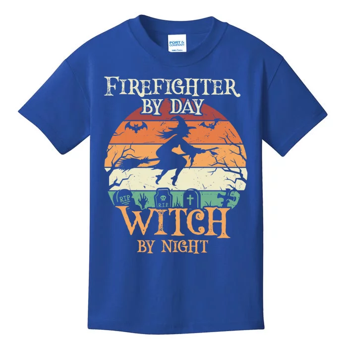 Firefighter By Day Witch By Night Halloween Gift Kids T-Shirt