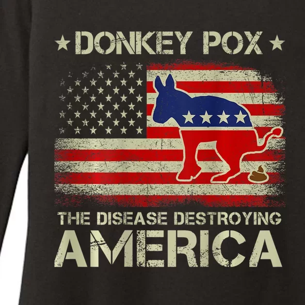 Funny Biden Donkey Pox The Disease Destroying Vintage America Flag Womens CVC Long Sleeve Shirt