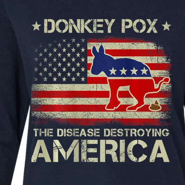 Funny Biden Donkey Pox The Disease Destroying Vintage America Flag Womens Cotton Relaxed Long Sleeve T-Shirt